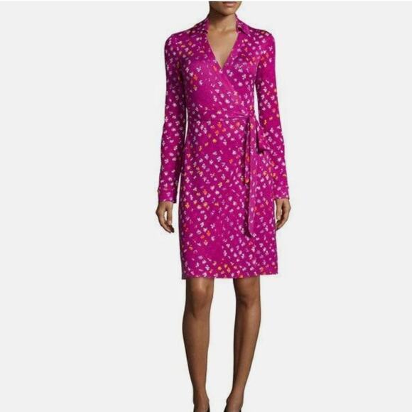 dvf pink wrap dress DIANE VON FURSTENBERG Pink Wood Grain Wrap 100% SILK DVF Dress 6